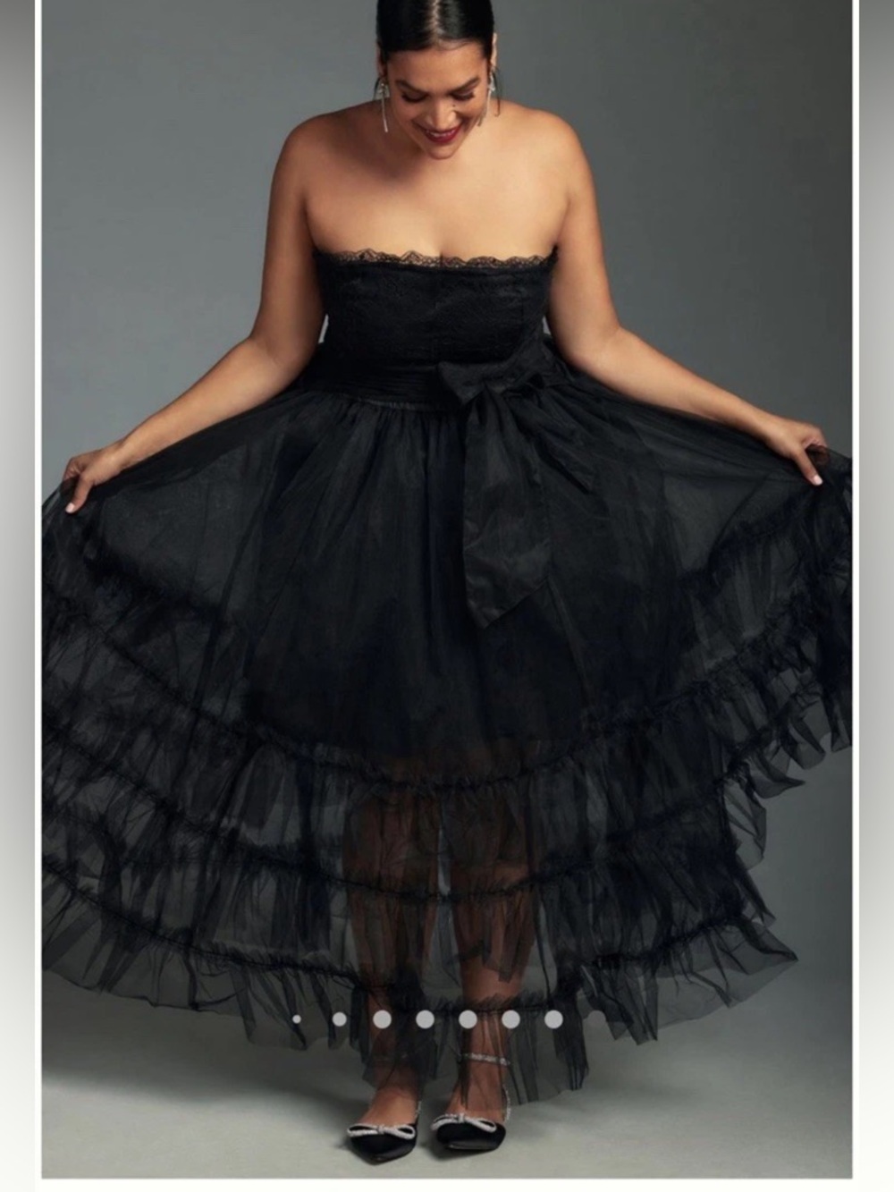Anthropologie 2X Pilcro Black Denim and Tulle & Lace Strapless Party Dress AS-IS